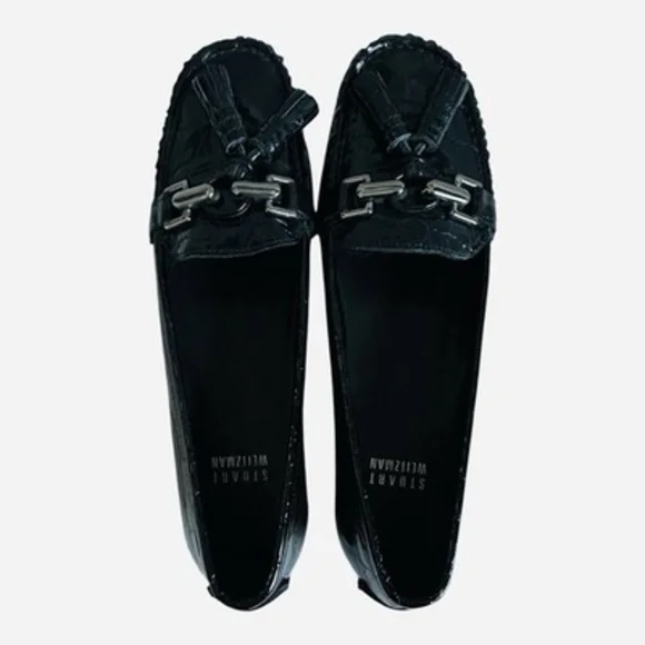 Stuart Weitzman Rascal Black Patent Croc Embossed Tassel Loafers Driving Shoes - Picture 6 of 8